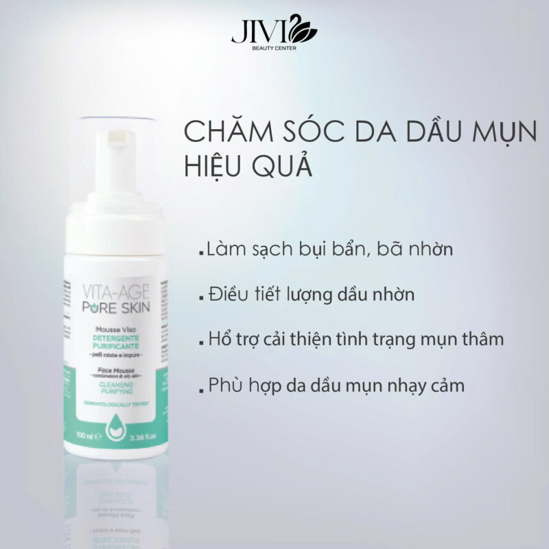 1) Bọt rửa mặt cho da dầu mụn Vita Age pure skin cleansing purifying 100ml
